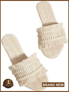 Woven Straw Sandals - Crochet Open Toe Flat Slip On